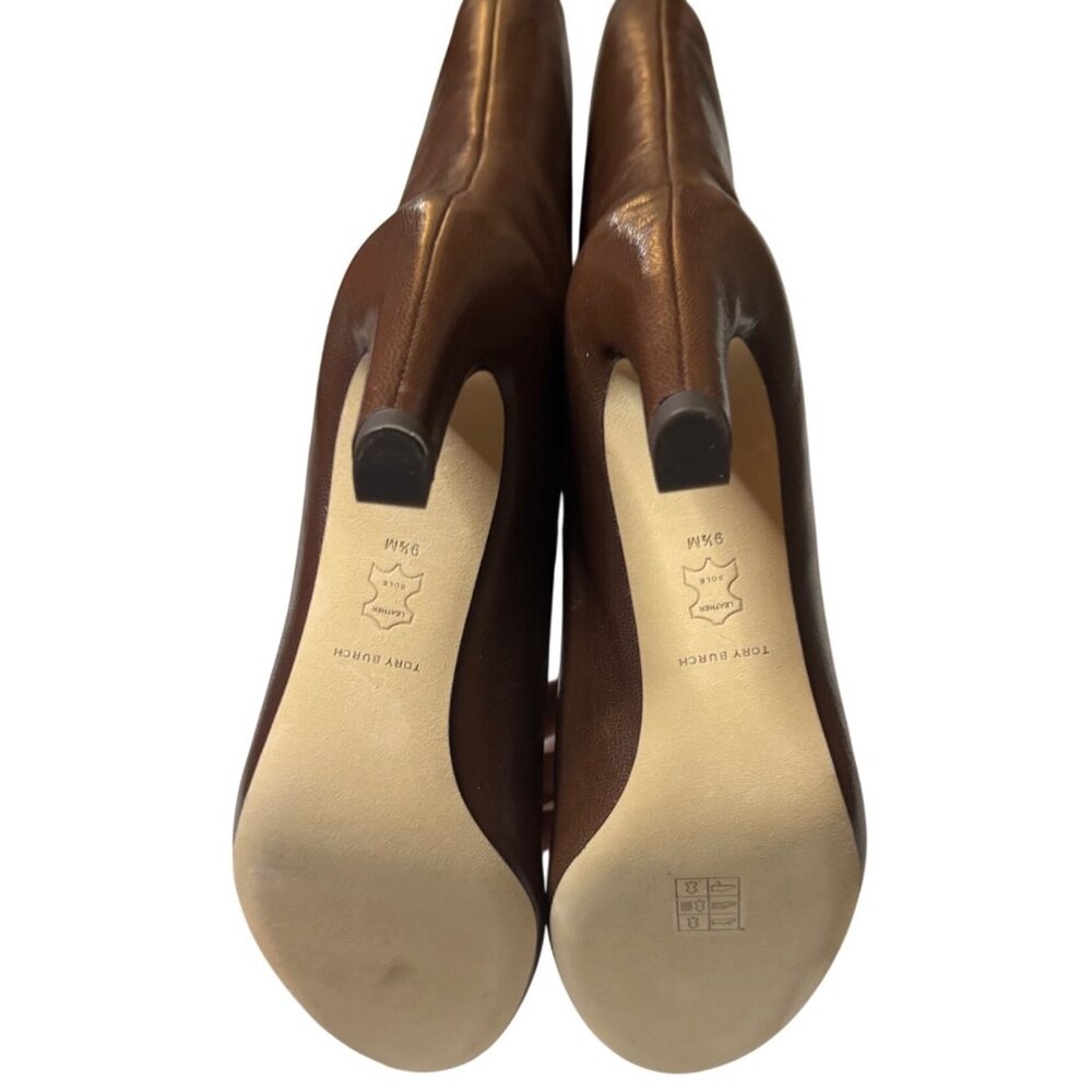 Tory Burch Brown Leather Tall Heeled Boots Knee High Pull On Size 9.5 - Picture 13 of 13